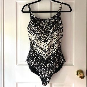 Badgley Mischka Tiki Cross Back One-Piece Swimsuit